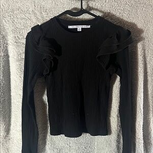 Elegant Black Ruffle Long Sleeve Top